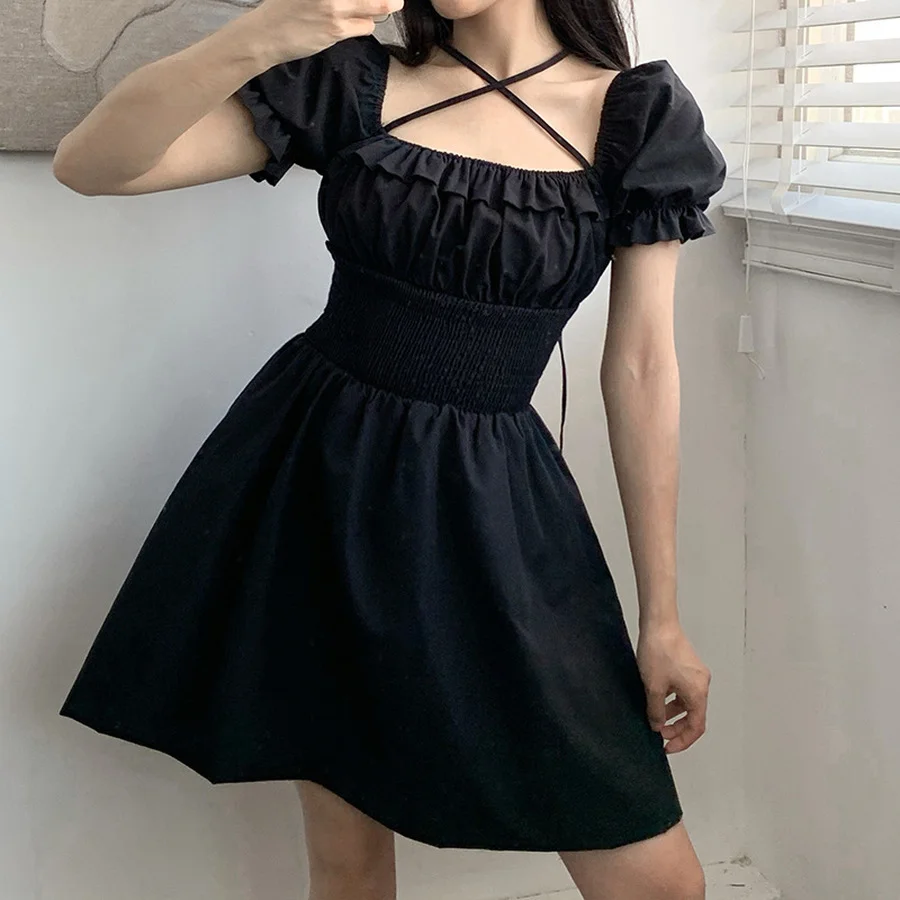 

New Gothic Women Dress Ruffles Summer 2021 Vintage Y2K Dress Women Club Celebrity Party Dresses Streetwear Clubwear Vestidos