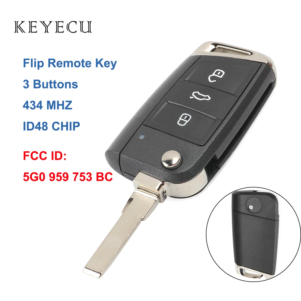 Keyecu замена флип дистанционного брелока 3 кнопки 753BC для Volkswagen MQB Golf VII MK7 Skoda Octavia A7