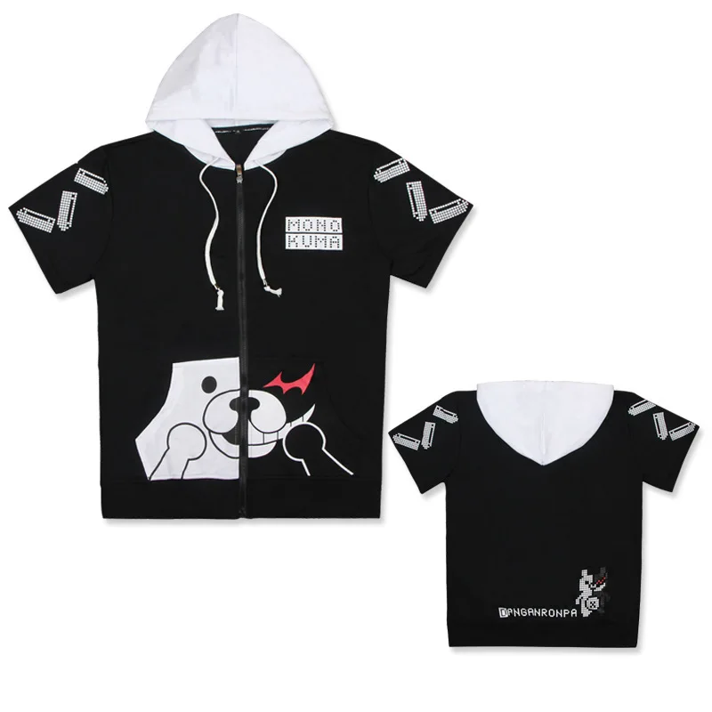 Аниме Danganronpa Monokuma с короткими рукавами Толстовки капюшоном флис Костюмы для