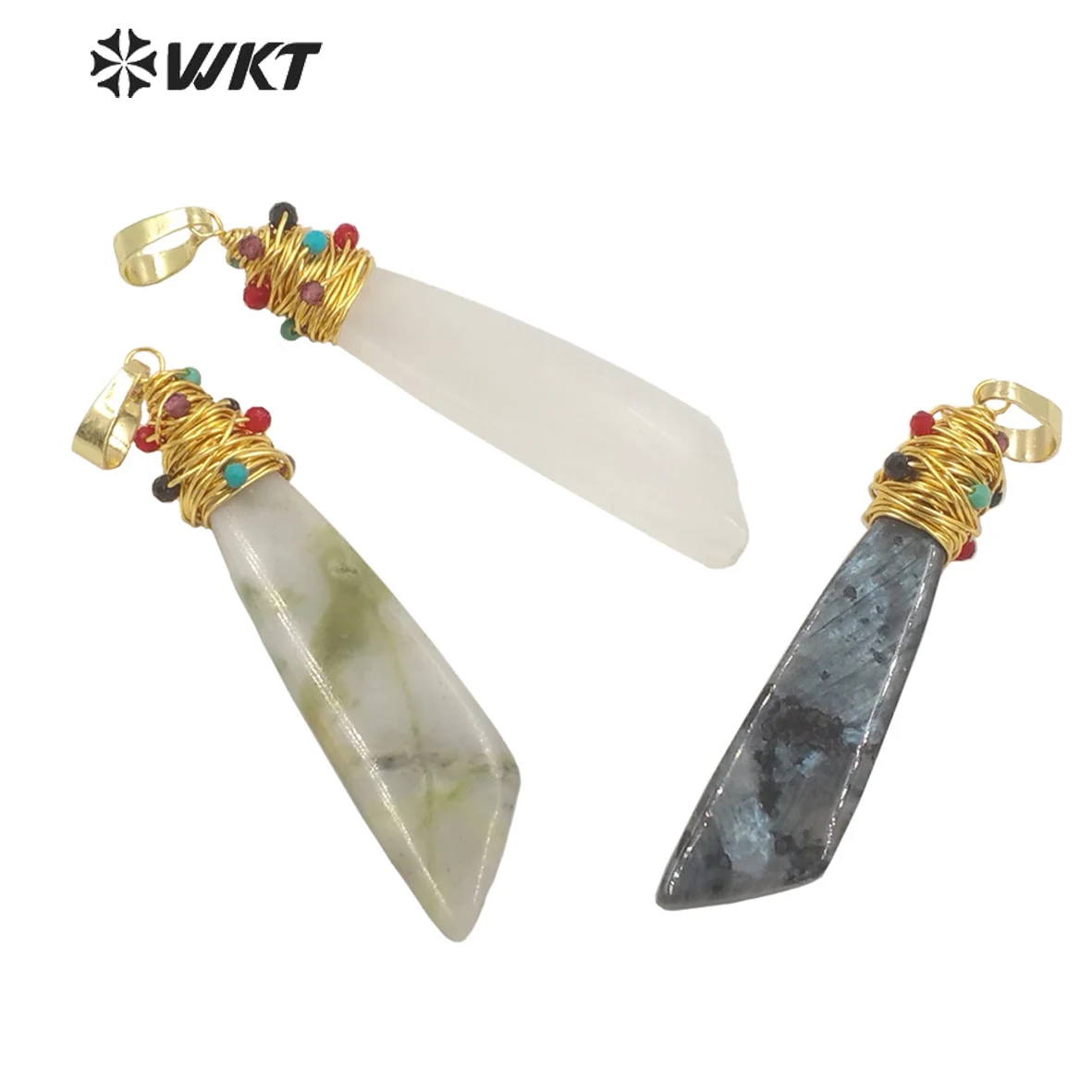 

WT-P1738 Super Beautiful natural texture stone pendant with gold thread winding pendant unique elegant women necklace gift