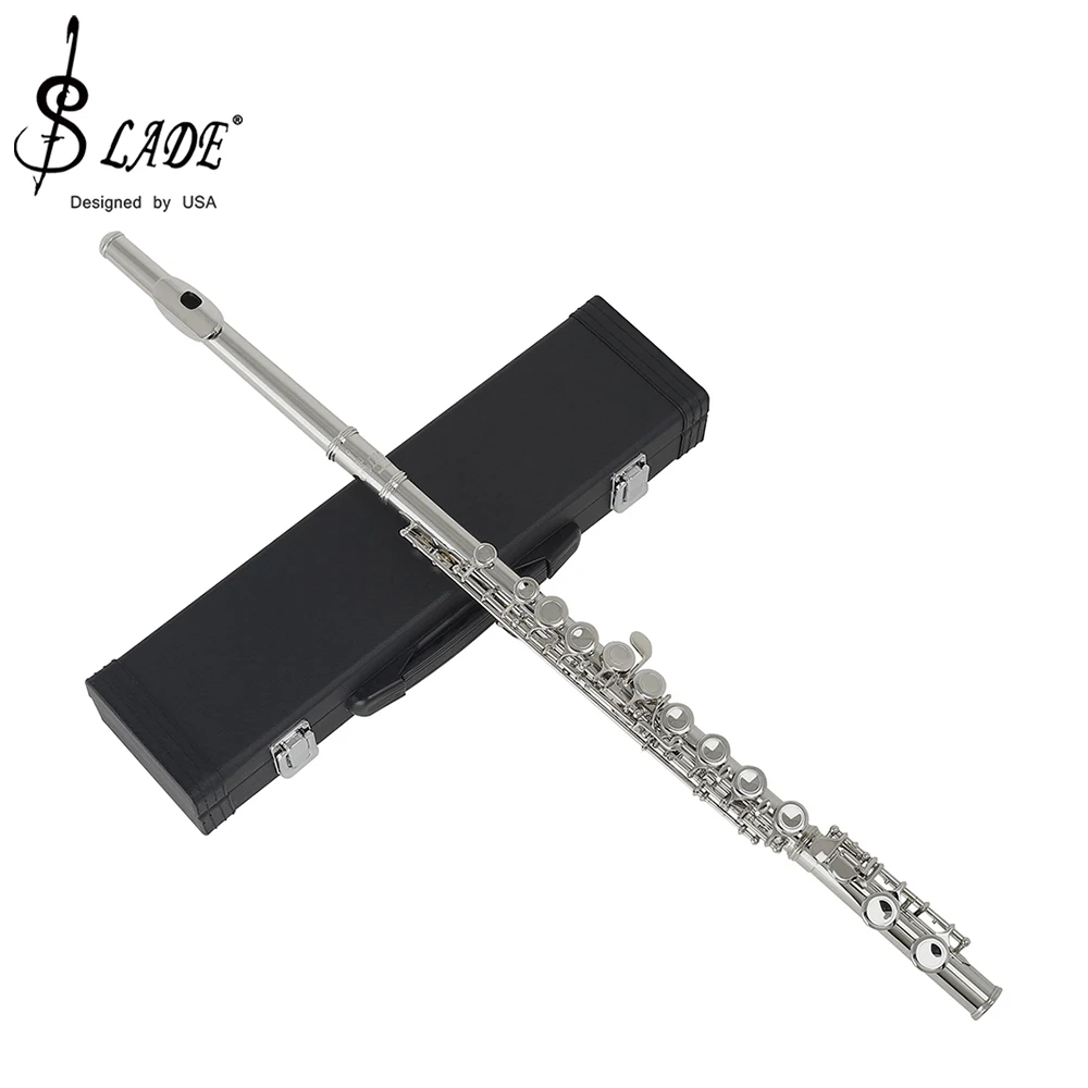 Флейта SLADE Silver 16 отверстий с клапаном E, деревянный духовой инструмент, закрытые отверстия, тон C, купроникелевая труба, подкладочная сумка, музыкальные аксессуары.