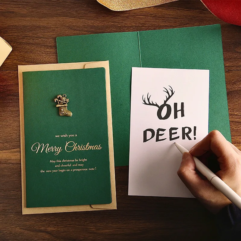 

4PCS/Set Party Invitations Letter Greeting Cards with Envelope Stickers Golden Decoration Christmas Greeting Card