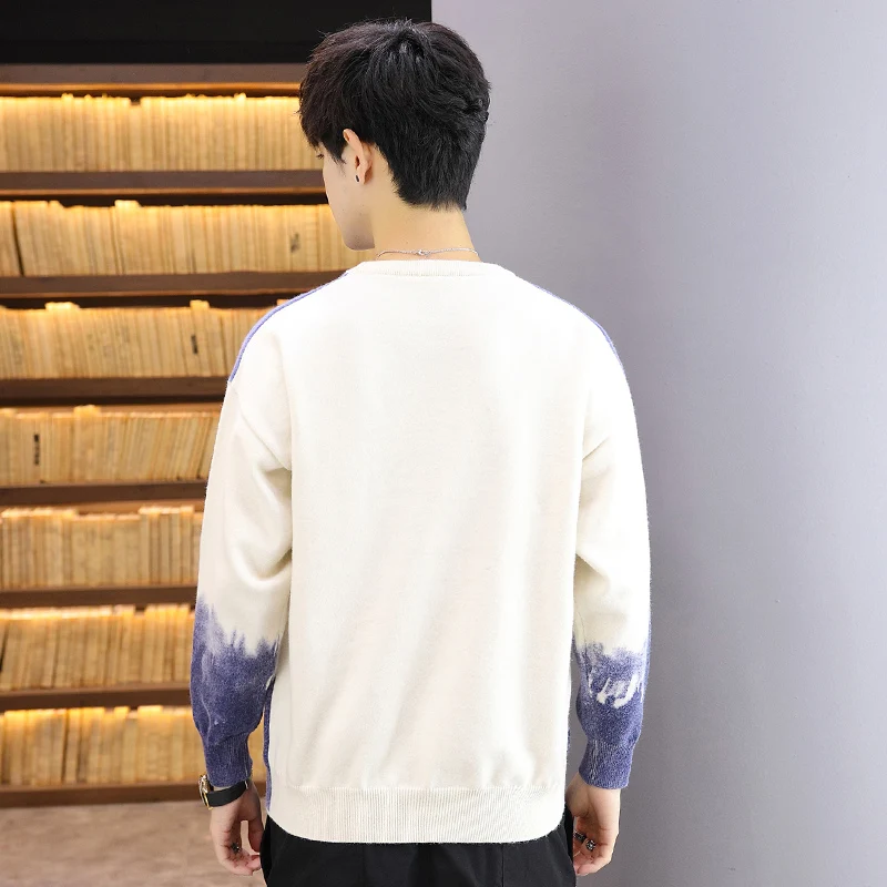 

Round Neck Pullover Men's Winter Sweater Printed letter Patchwork Hip Hop Sweaters Men's Wool Blouses Sweater