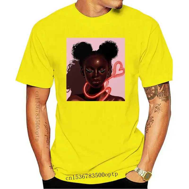 

New Female Casual Cotton T-shirt Summer Hot Sales African Curly Hair Black Girl Cartoon Print Short Sleeve Tops Student Fashion