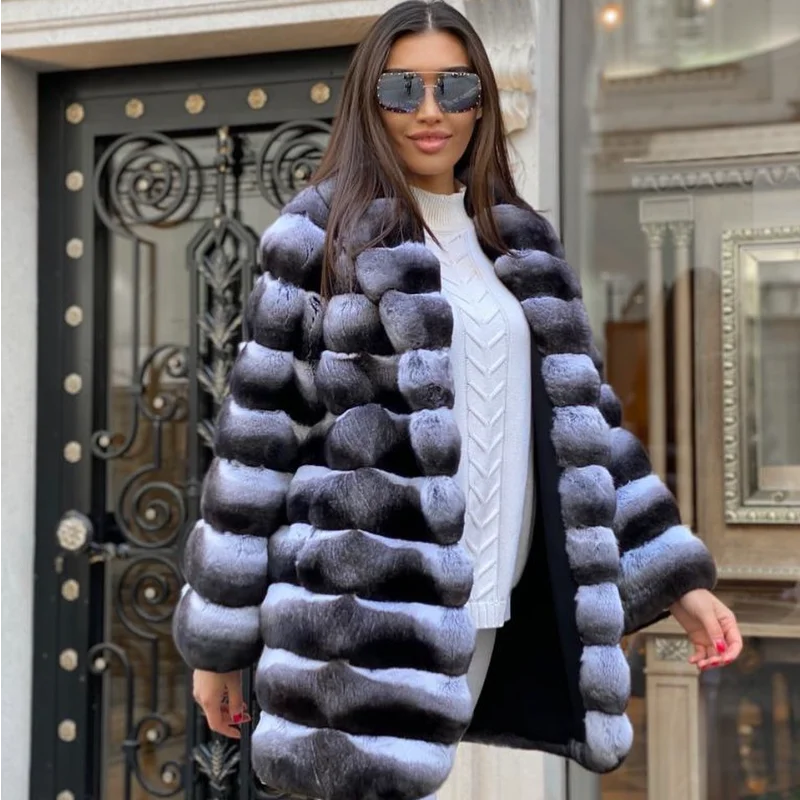 TOPFUR High Quality Real Rex Rabbit Fur Fashion Natural Fur Medium Imitate Chinchilla Fur Coat Thick Warm Winter Women Clothes enlarge