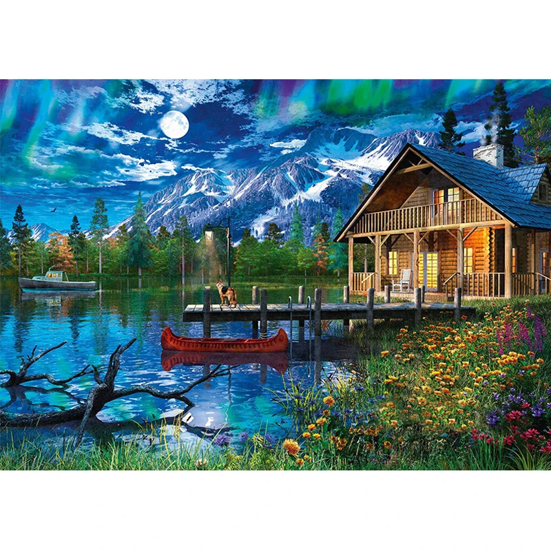 

Nature Diamond Painting Mountain Lake In The Moonlight Needlework Diamond Embroidery Mosaic Canvas Painting Rhinestones Picture