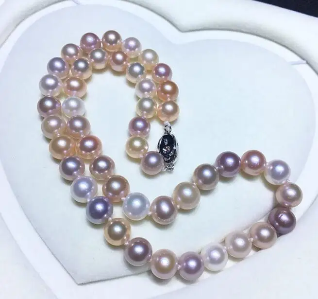 barato Jóias 9-10mm Redondo Pérola De água Doce Colar 925 Prata