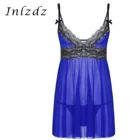 Мужская одежда для сна, кружевное Сетчатое нижнее белье, платье на бретельках с глубоким v-образным вырезом и кружевной отделкой