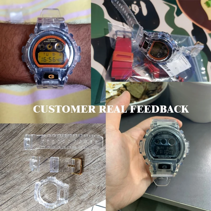 Прозрачный ремешок для часов DW6900 браслет с металлической застежкой и бампером для часов