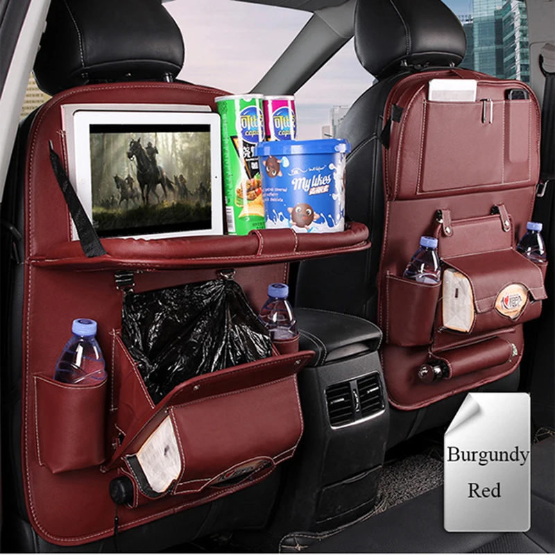 Органайзер для спинки автомобильного сиденья из искусственной кожи с подносом