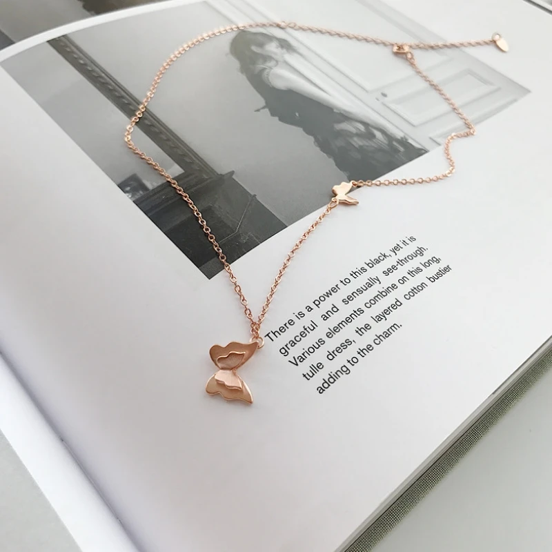 

Rose Gold 925 Sterling Silver Stereoscopic Butterfly Necklace For Women Jewelry Fine Jewellery Gifts