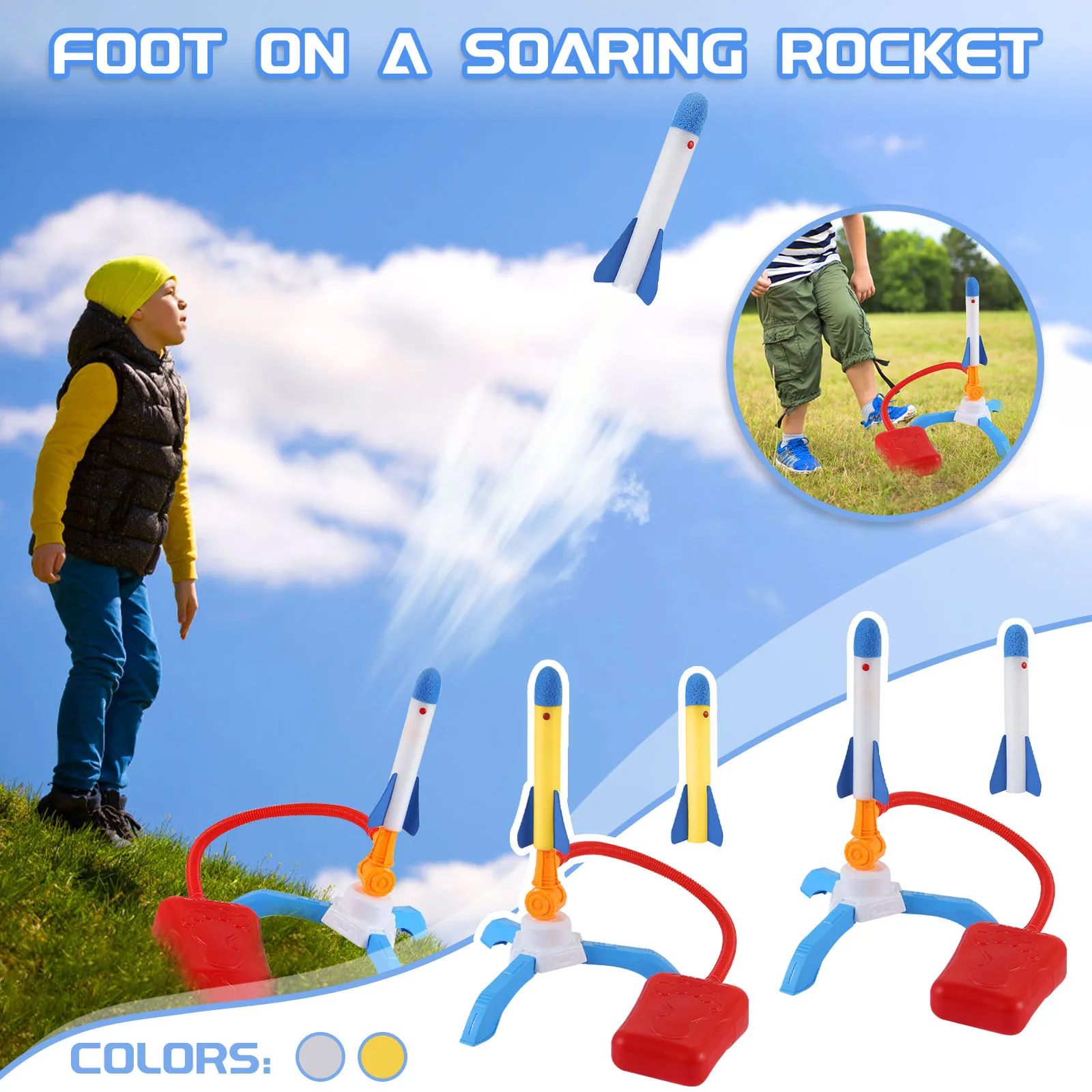 

Children's Educational Toys Sturdy Ro cket Launcher [Up To 100 Feet] 6 LED FoamRockets And AirRocket Outdoor Interactive Games