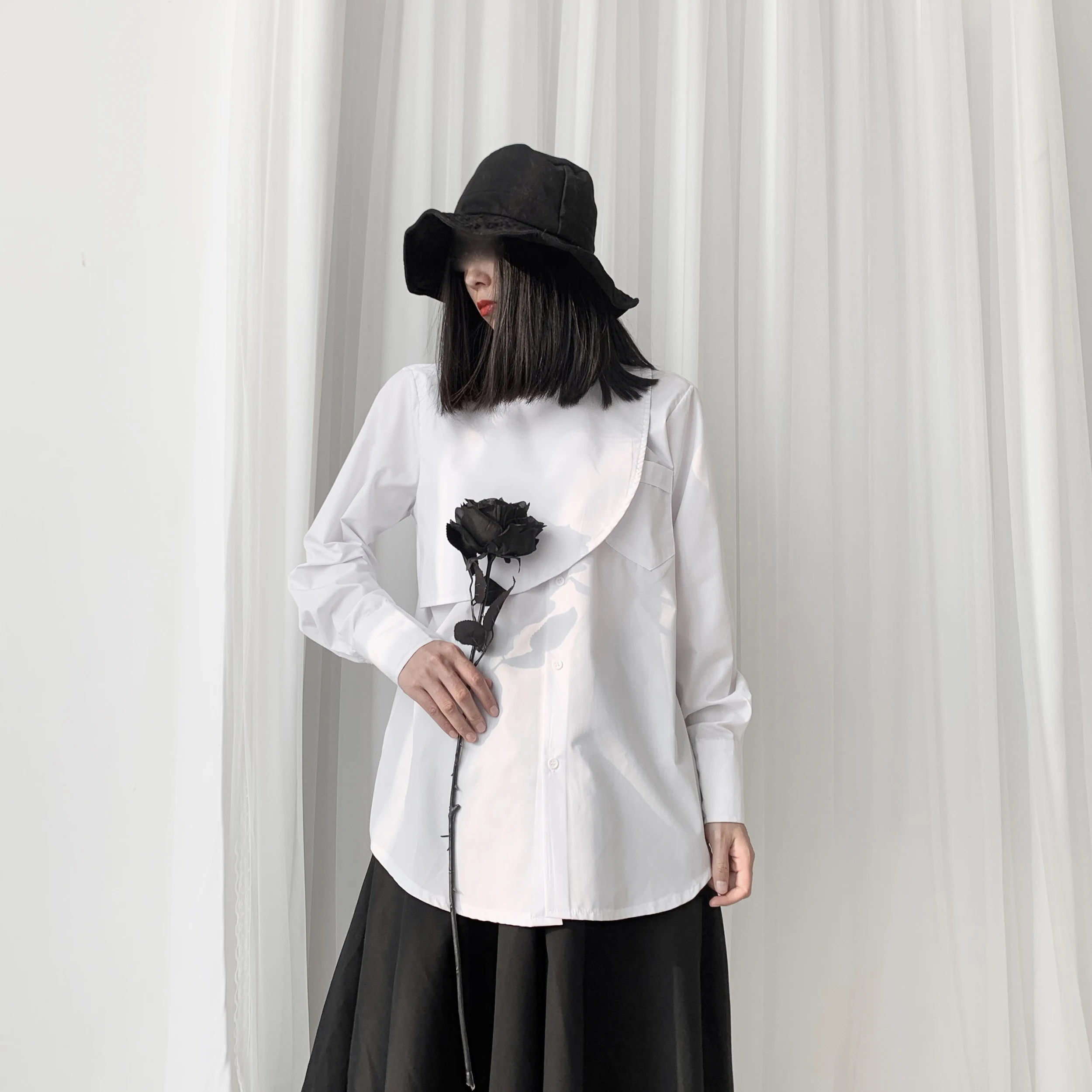 Женская одежда в стиле темного Ямамото рубашка ретро с асимметричным сложенным