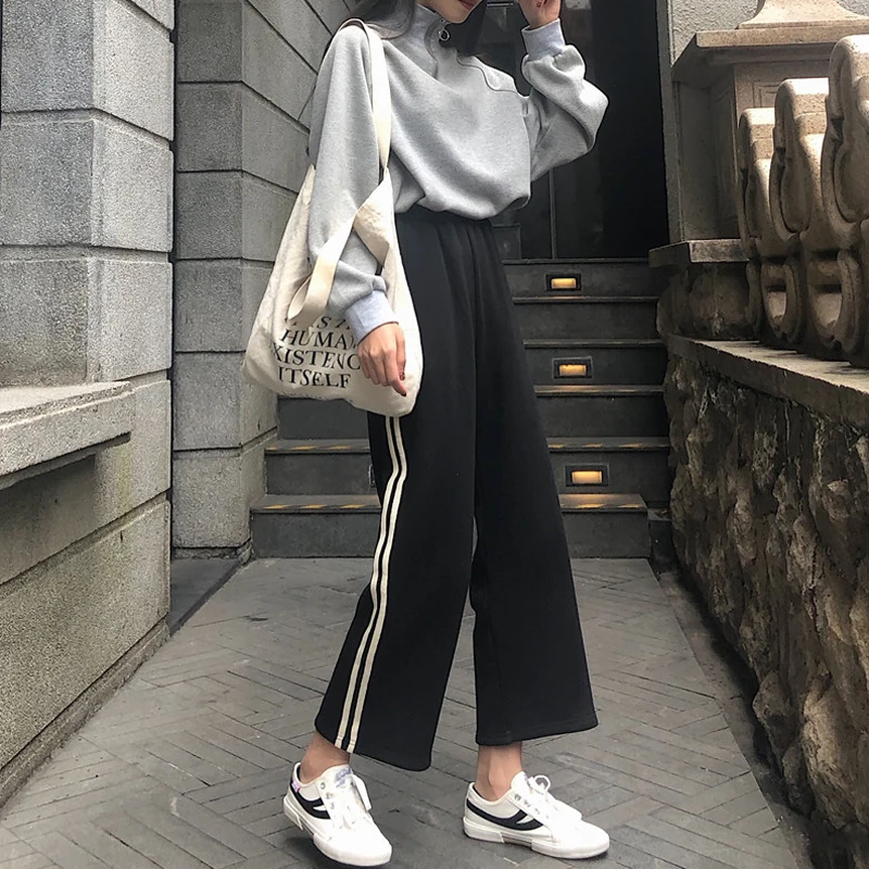 Женские прямые брюки с высокой талией Свободные повседневные в Корейском стиле