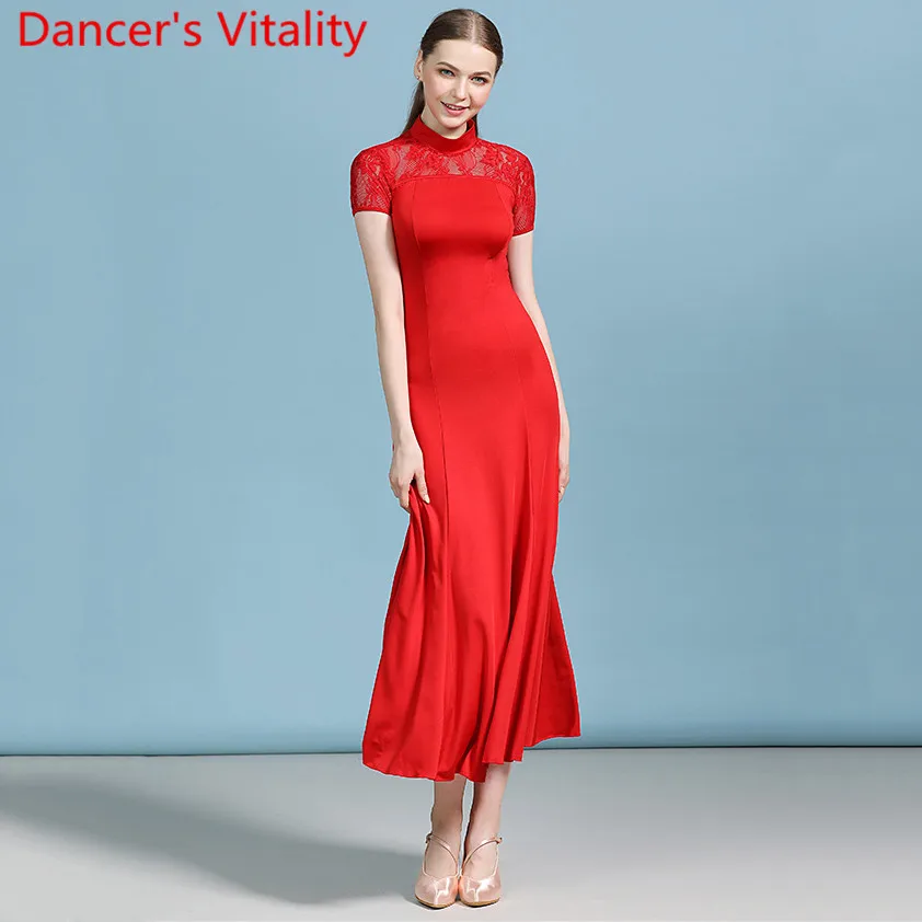 

Современное кружевное платье с коротким рукавом и вырезами для взрослых, костюмы для бальных танцев, национальный стандарт, вальс, джаз, тан...