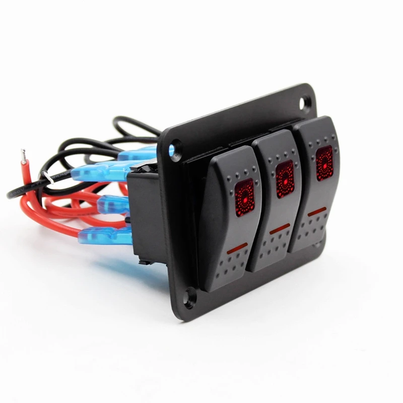 

12V-24V 3 Gang red Rocker Switch Panel Circuit Breaker Boat Marine Waterproof