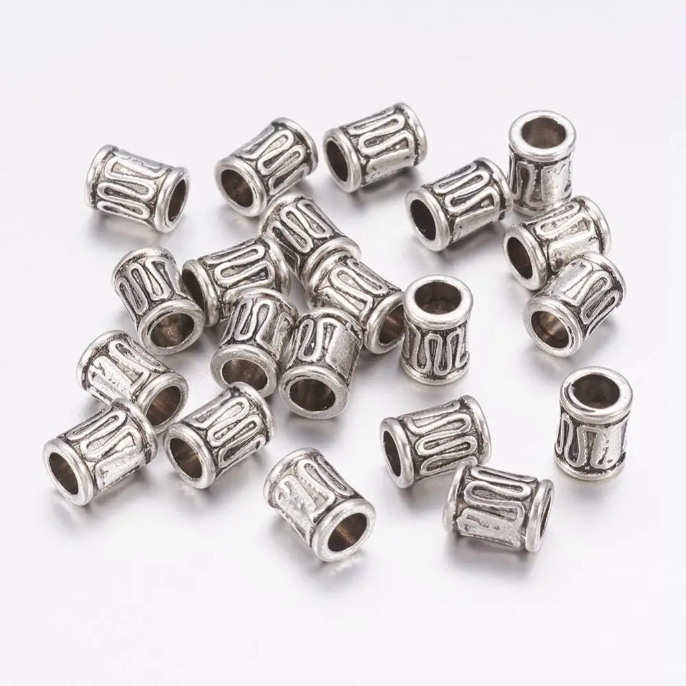 

50 Pc Tibetan Style Alloy Column Beads, Lead Free &Nickel Free &Cadmium Free, Antique Silver,about 8mm long, 6mm wide, hole: 4mm