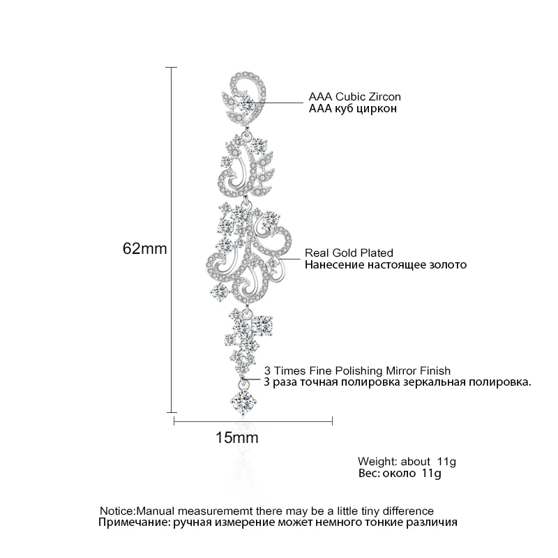 ZAKOL модные свадебные длинные висячие серьги с фианитами и кристаллами в форме
