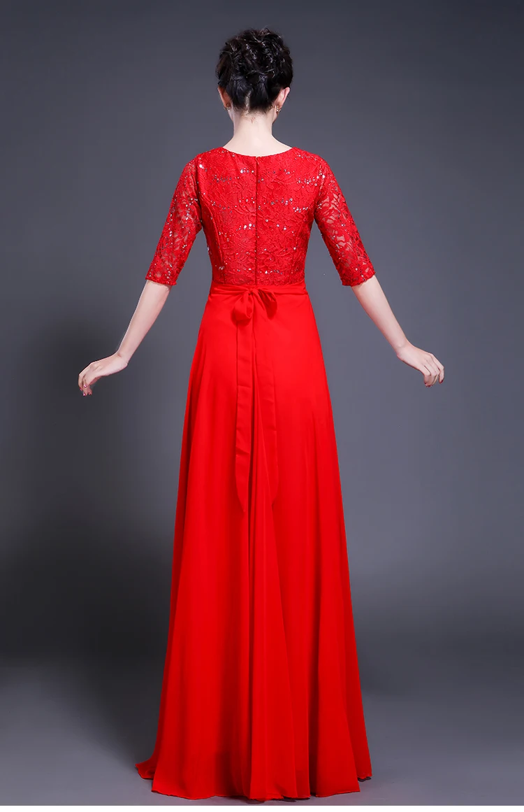 

DLH-80#Evening Dresses Red Chorus Women's Long Middle Aged Old Age Chorus Costume Host Adult Banquet Dress Wholesale Embroidered