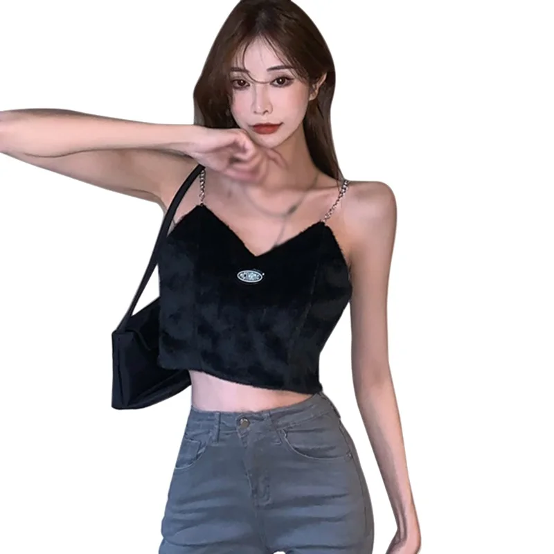 Майка женская без рукавов модный клубный однотонный топ с V образным вырезом и