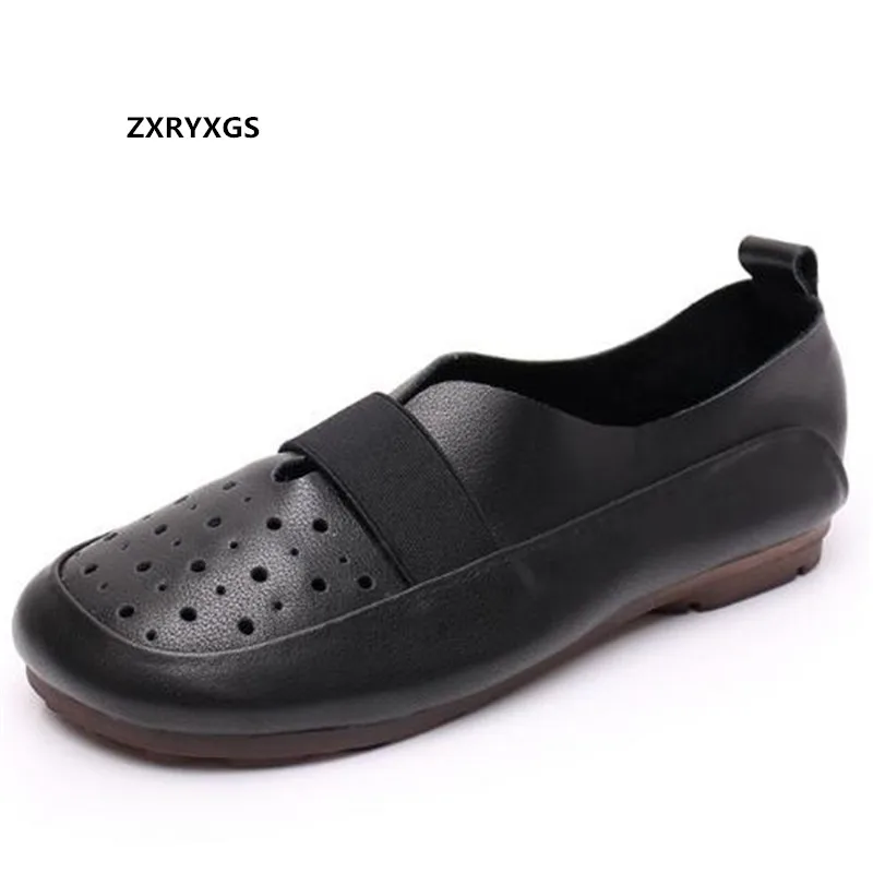 

2021 New Fashion Premium Soft Cowhide Hole Shoe Breathable Genuine Leather Sandals Flat Shoes Fashionable Casual Shoes Big Size