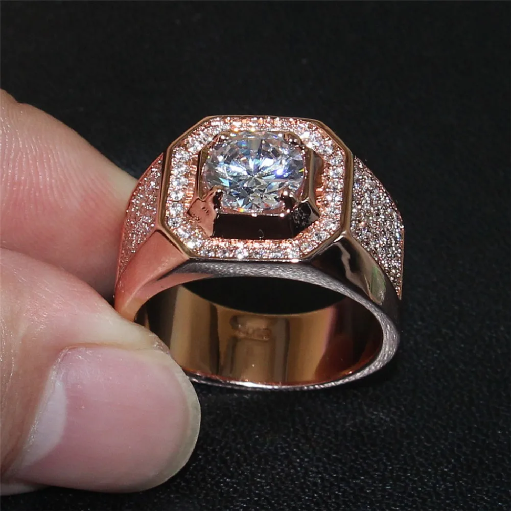 

Мужские кольца из серебра 925 пробы и розового золота с цирконием, винтажные кольца 5a CZ Anel Masculino, обручальные кольца, ювелирные изделия