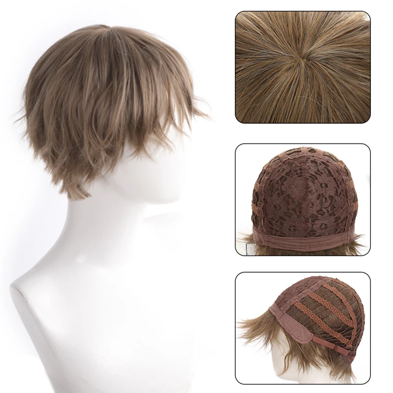 Парик Ailiade мужской из коротких прямых синтетических волос с челкой термостойкий