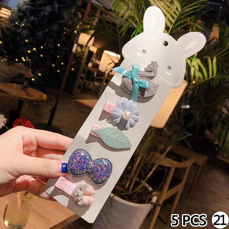 5PCS 21 4/5 шт./компл. ювелирные украшения для волос симпатичная детская одежда с бантом, с проектом из мультфильма, волосы на заколках для наращивания шпильки с орнаментом заколки повязка Для женщин аксессуары для волос - Окраска металла: 5PCS 21
