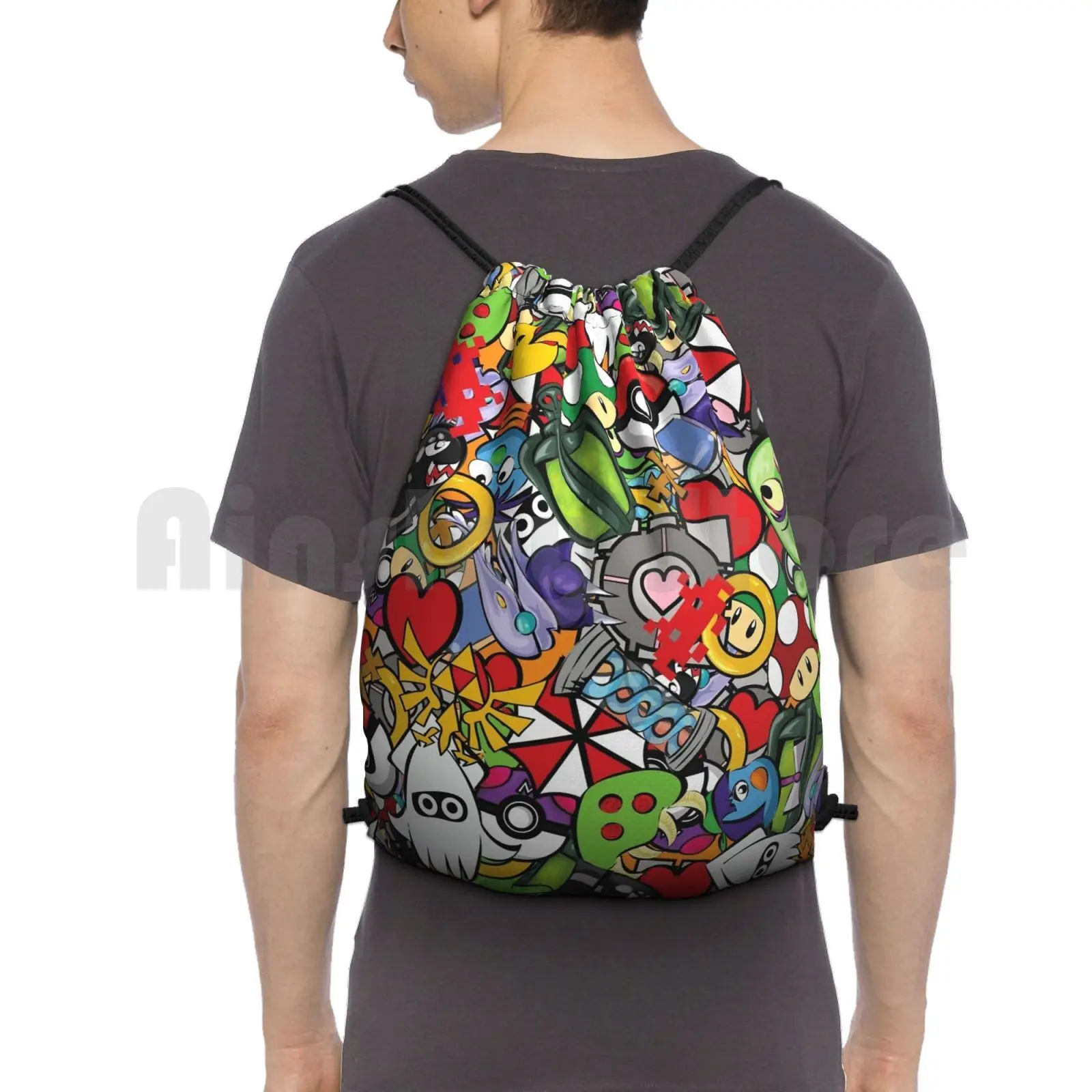 

Video Game Mash-Up Backpack Drawstring Bag Riding Climbing Gym Bag Gamer Video Game Video Games Gamer Girl Console Girl