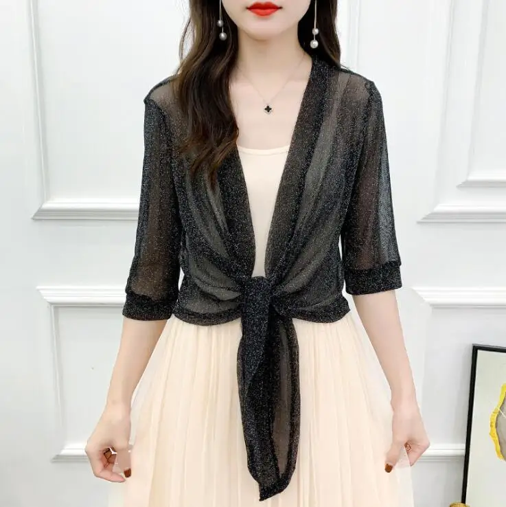 #3529 Summer Chiffon Short Jacket Women Half Sleeve See Through Tops Kimono Jacket Cardigan Sexy Thin Sunscreen Coat Ladies