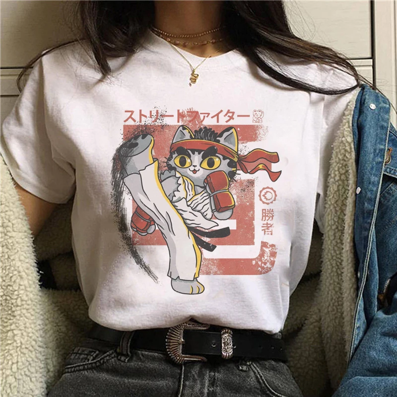 

Japan anime style cat design cute kaiju tshirt men summer new white short homme casual Harajuku funny t shirt women streetwea
