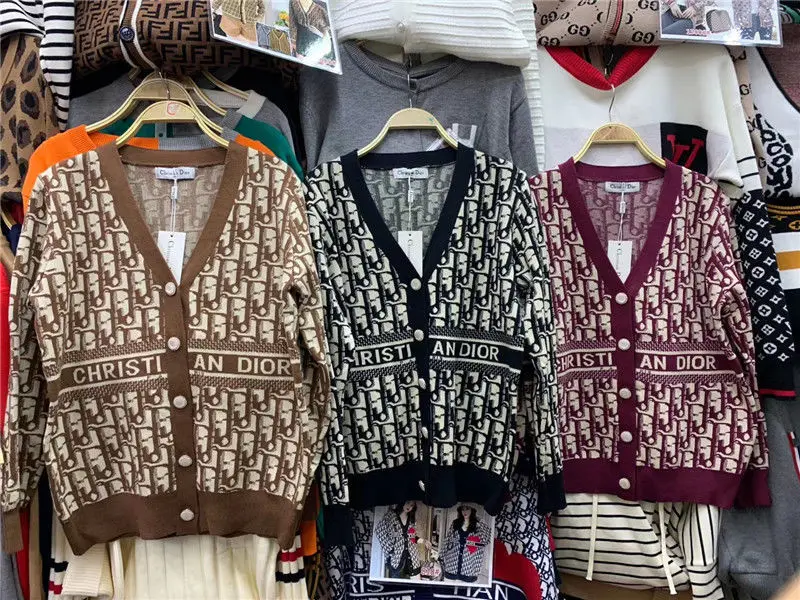 

Women's 2021 spring and autumn new top fashion brand letter printing knitting cardigan V-neck loose sweater women