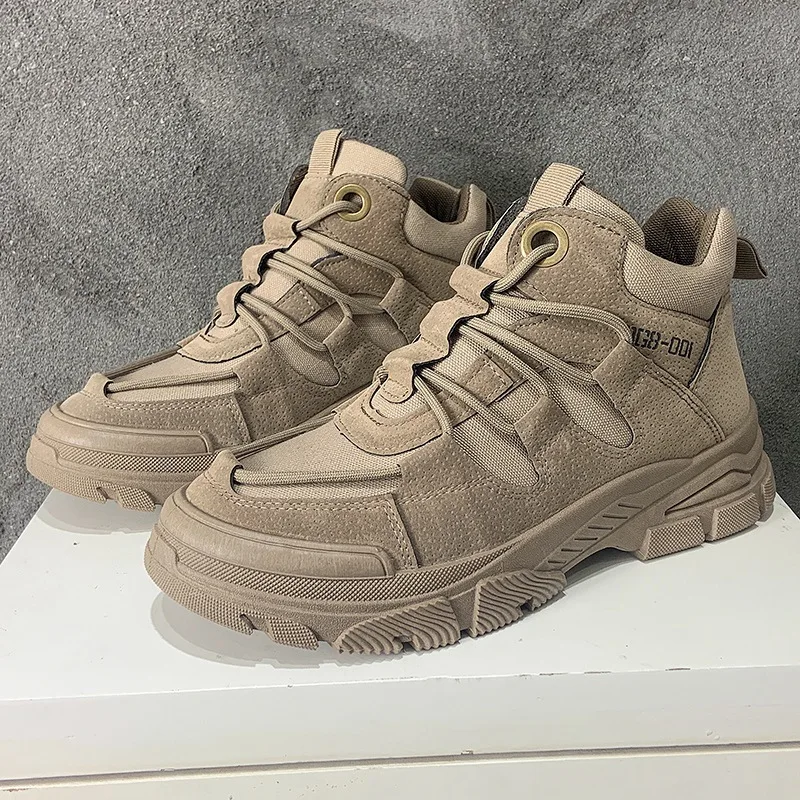 

Men's Shoes New Non-slip Round Toe Lightweight Mid-heel Retro Horseshoe Heel Lace-up Thick-soled Mid-top Casual Tooling Boots