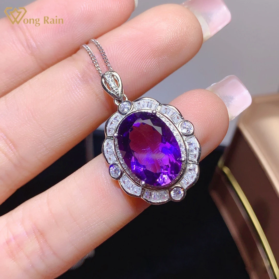 

Wong Rain 100% 925 Sterling Silver 10*14 MM Oval Cut Natural Ametrine Gemstone Vintage Party Lady Pendant Necklace Fine Jewelry