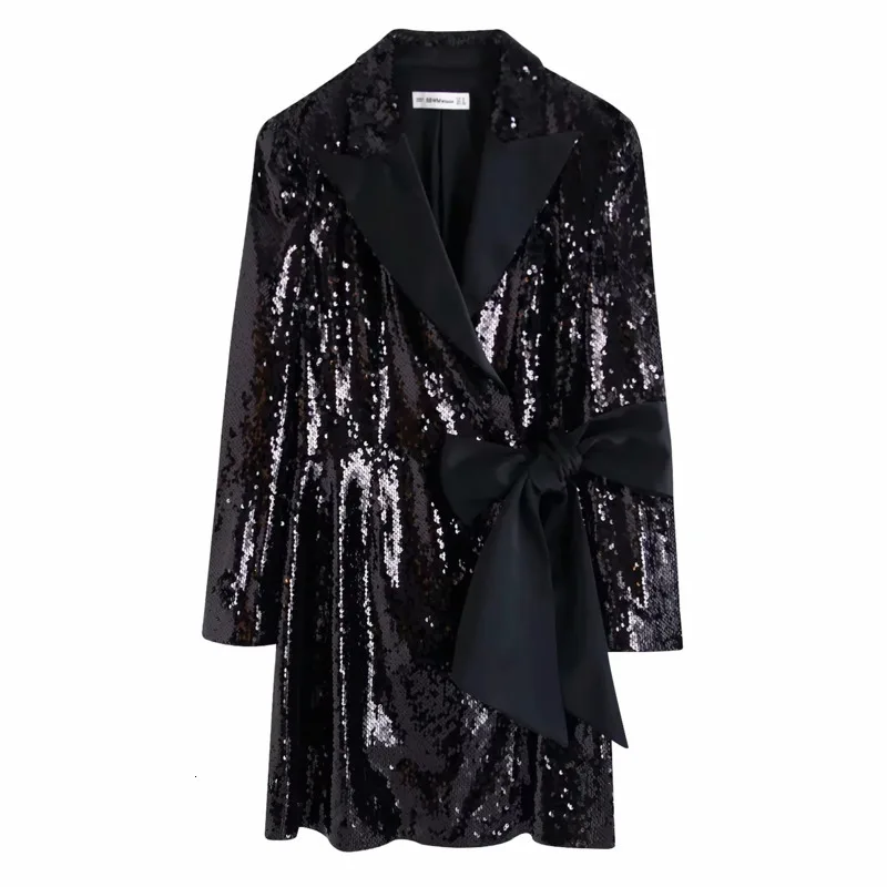 LANMREM новинка 2020 весна и осень зубчатый воротник полный рукав блестки бант пояс на