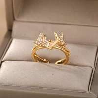 cute butterfly rings for women zircon crystal engagement wedding ring adjustable open cuff finger rings jewelry gift anillos