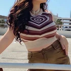 Плед печати Y2k женские вязаные безрукавки для женщин женская летняя обувь в стиле Харадзюку; В винтажном стиле; С принтом укороченный футболка симпатичное детское платье без рукавов, уличная укороченный топ