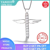 yanhui new fashion angel wings cross pendants necklaces with box chain 4045cm long womens silver 925 necklace jewelry gift n369
