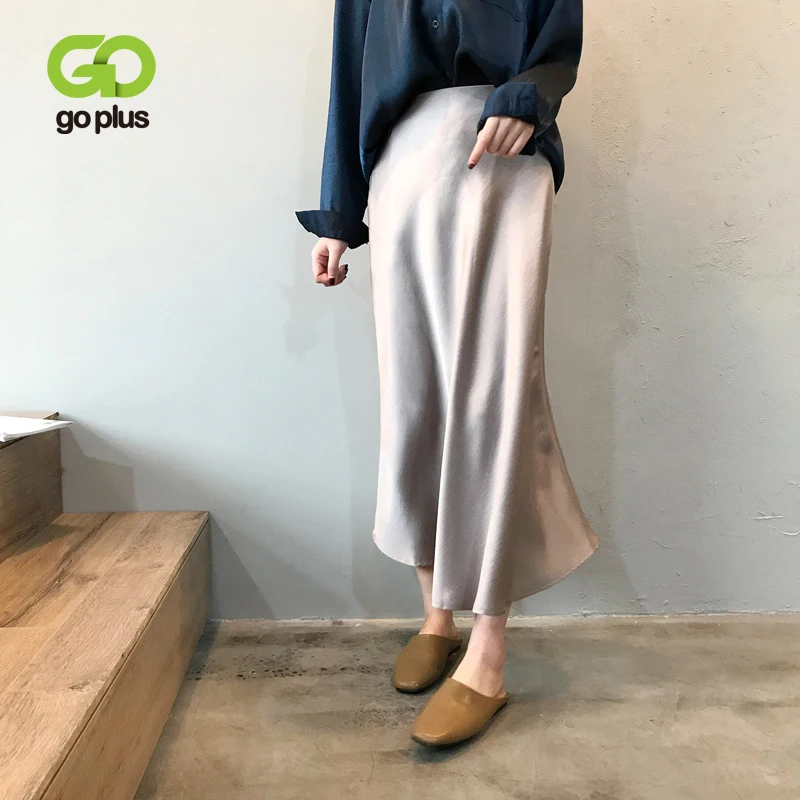 Женская атласная юбка с завышенной талией GOPLUS длинная блестящая Русалка средней