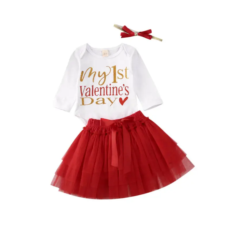 

Одежда для маленьких девочек 2020 мой первый день Святого Валентина топы для новорожденных девочек боди + юбка-пачка 3 шт. наряды одежда