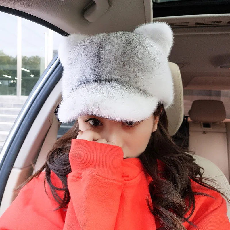 

Hot Sale New Korean Winter Fur Hat 100% Quality Mink Soft Warm Hat Decorated Cat Ears And Tail Fashion Fur Hat