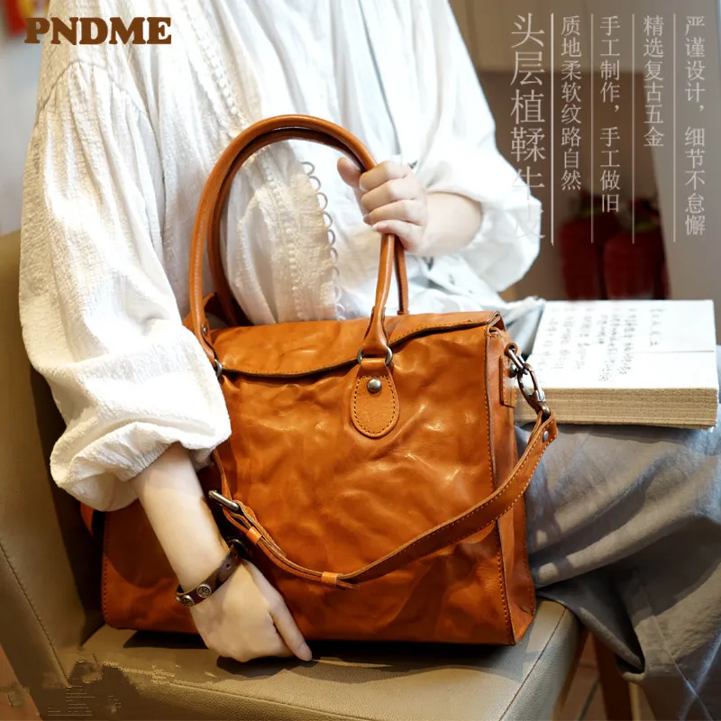 PNDME модный роскошный женский портфель из натуральной кожи повседневная