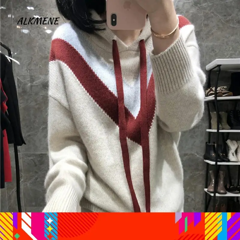 Женский свитер с длинным рукавом ALKMENE свободный толстый теплый контрастных