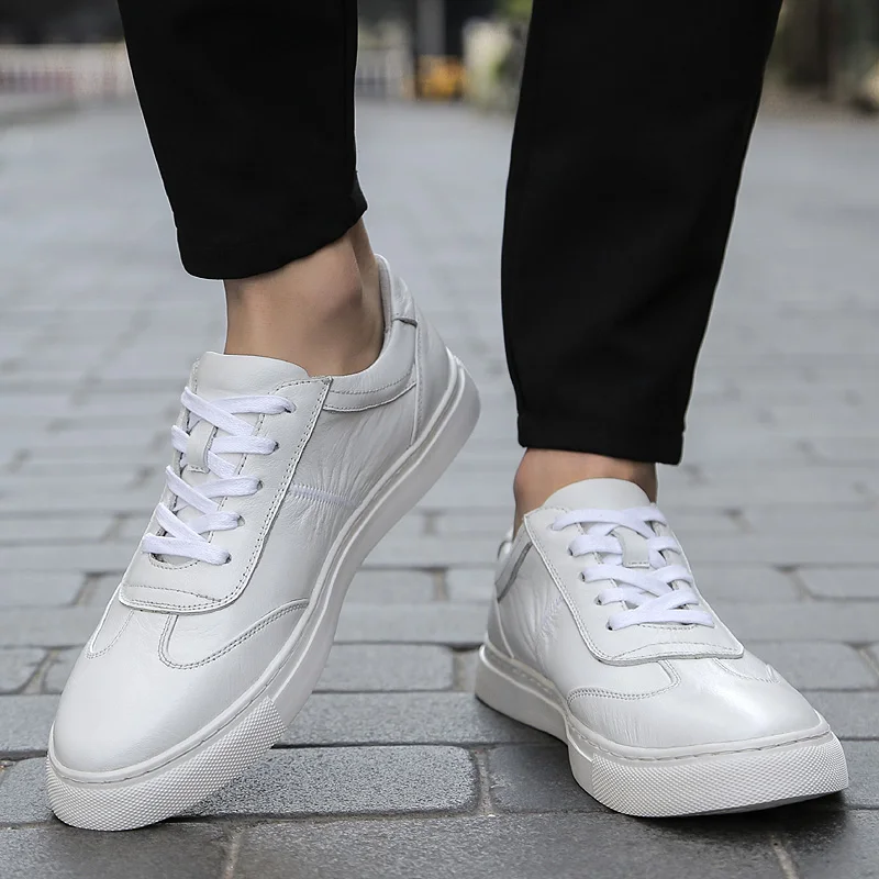 Классические белые кроссовки мужская повседневная кожаная обувь из натуральной