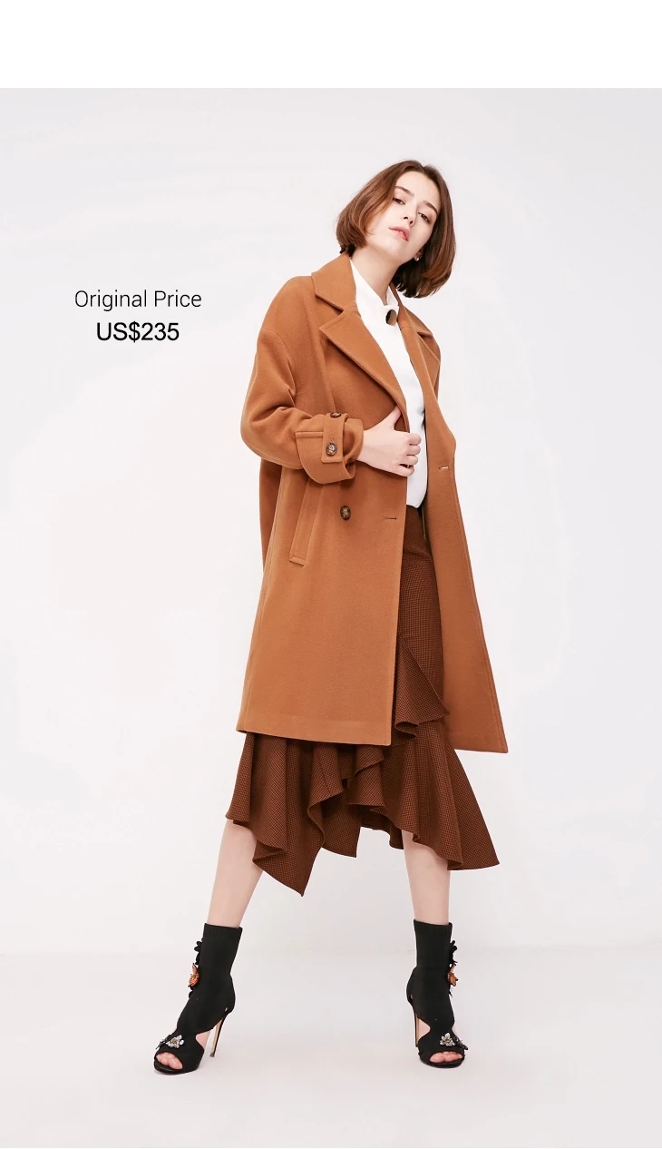 Vero Moda осень зима лацкан воротник двубортное шерстяное пальто | 318327564