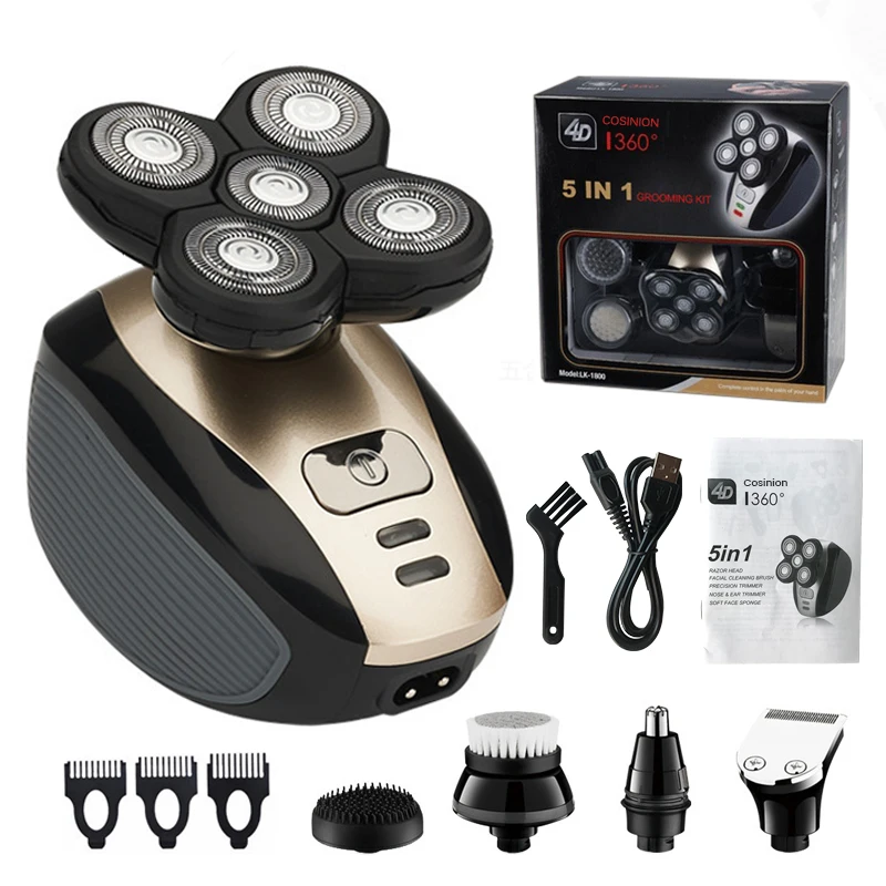 

5 In 1 Elektrische Scheerapparaat Voor Mannen Bald Head Polish Tondeuse Trimmer Drijvende 5 Blade Hoofden Scheren Machine