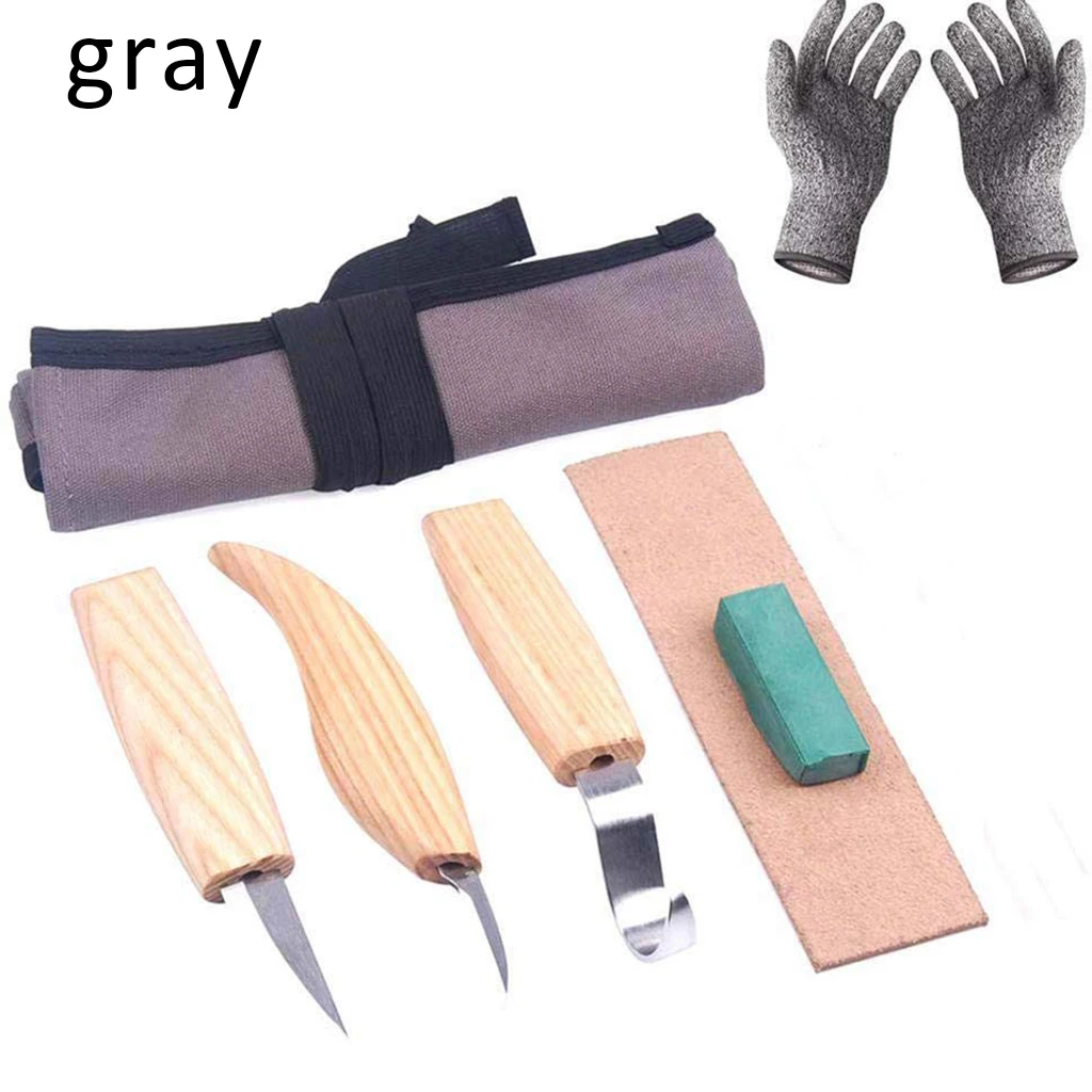 Grey 6 шт. резак для пилинга DIY Набор деревообработки скульптурные DIY деревянная ручка ложка резьба нож инструменты для резьбы по дереву с холщовой сумкой A27 - Тип лезвия: Grey