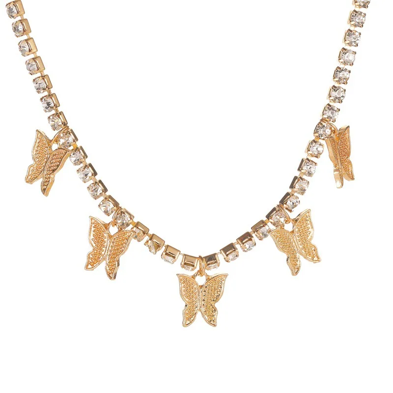 

Donarsei Fashion Iced Out Crystal Butterfly Tennis Choker Necklace For Women Cuba Shining Rhinestone Animal Clavicle Chain Party