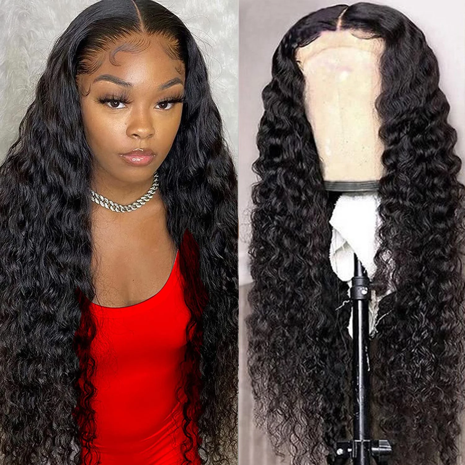 Парик с глубокой волной на сетке спереди 30 дюймов человеческие волосы для черных