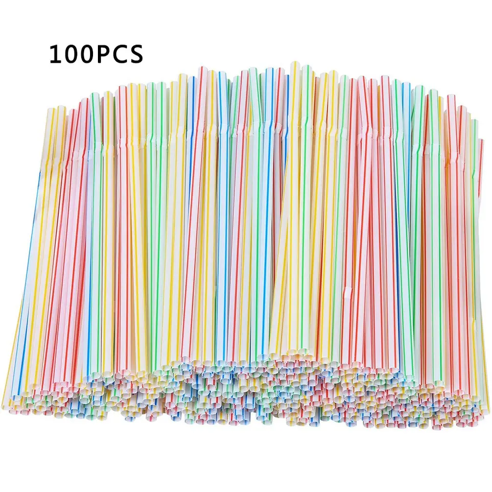 

100Pcs Mixed-Color Plastic Straws 20.5cm Bendable Disposable Straws Stripe Beverage Drinking Straw Party Bar Drink Accessories